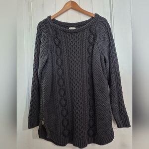 L.L. Bean Charcoal Gray Cable Knit Crewneck Sweater